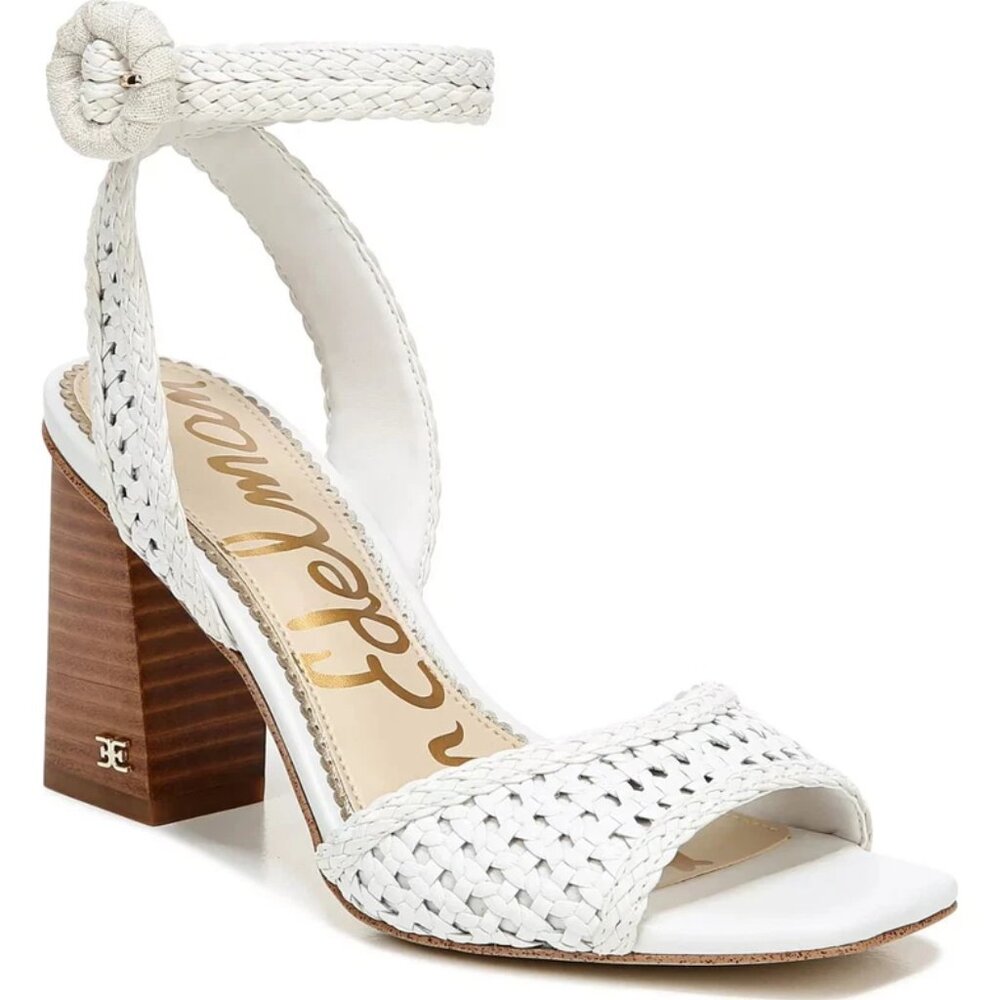 Sam Edelman Danee Woven Sandal White Block Heel Ankle Strap Size 8.5